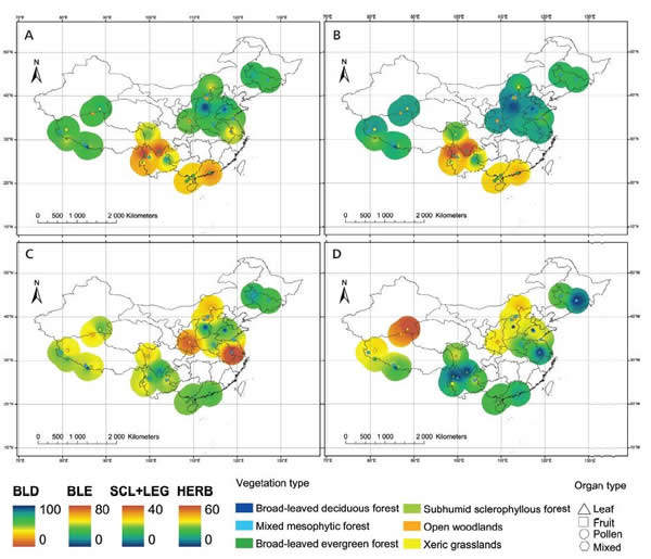 中国上新世植被成分分布图
