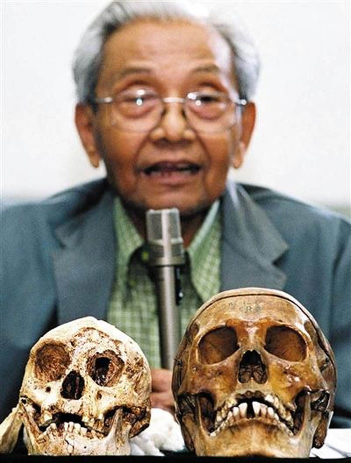 2004年，科学家公布发现的弗洛勒斯人头骨。
