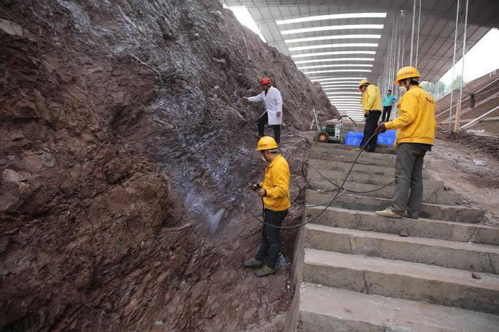 ������Ա�ڻ�ʯǽ������Ϳ�����Լ�