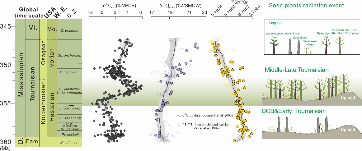 早石炭亚纪杜内期碳、氧、锶同位素变化与种子植物演化之间的关系