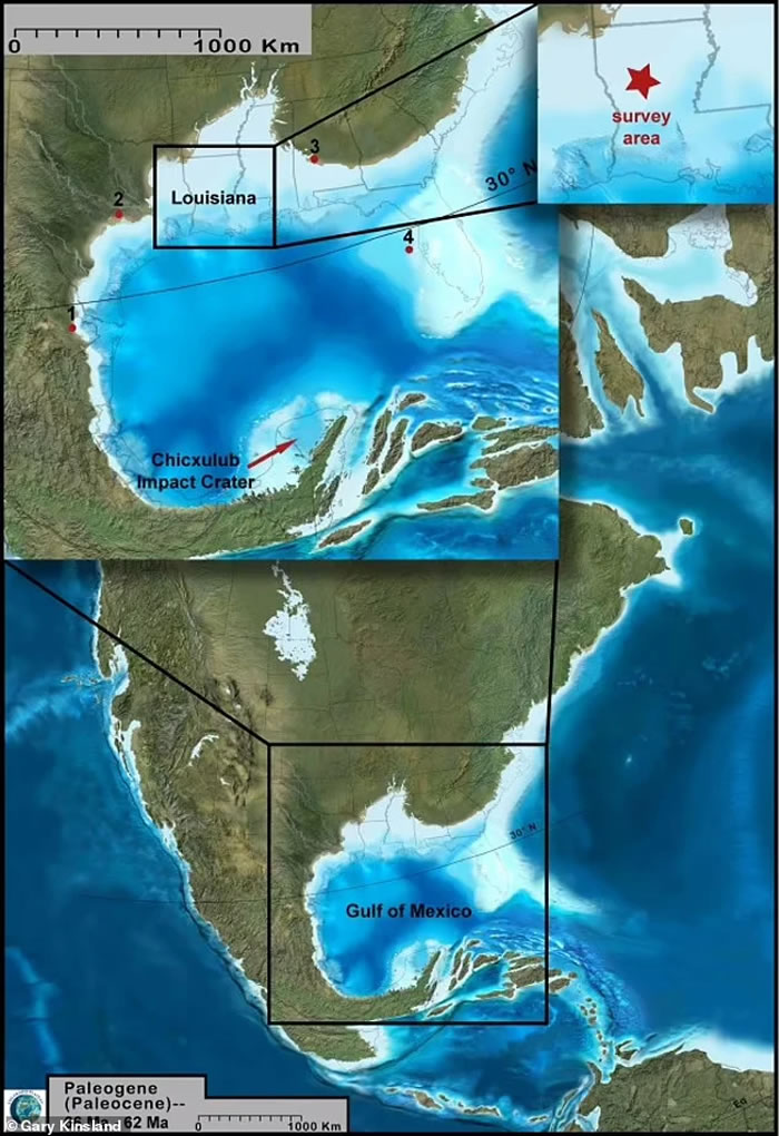 路易斯安那中部与墨西哥湾撞击坑。