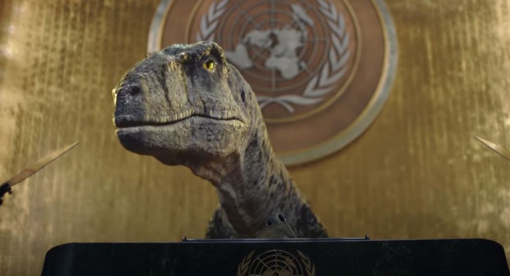 “请拯救你们的物种”：恐龙在联合国讲台上向人类发出呼吁