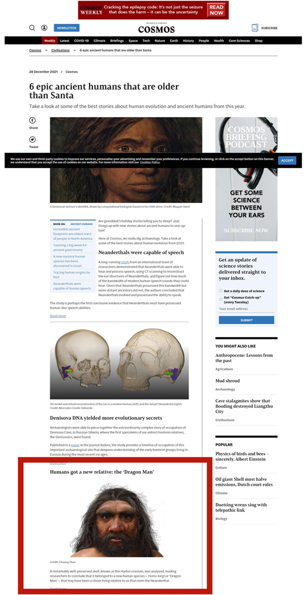 “宇宙:万物科学”杂志刊登——人类有了新的亲戚: