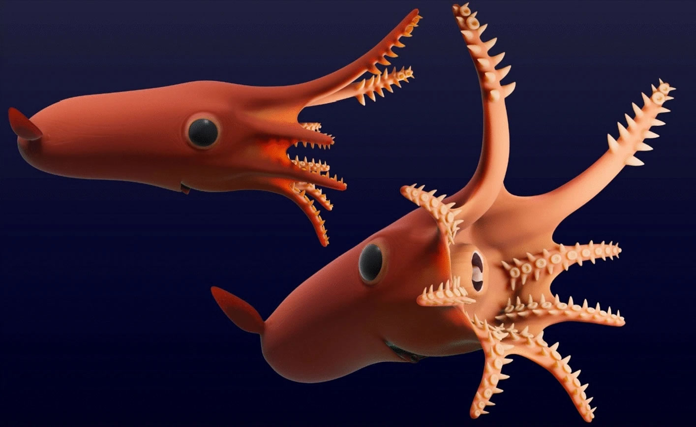 1.64亿年前侏罗纪头足类生物罗讷河陷阱幽灵蛸以强有力的吸盘捕猎