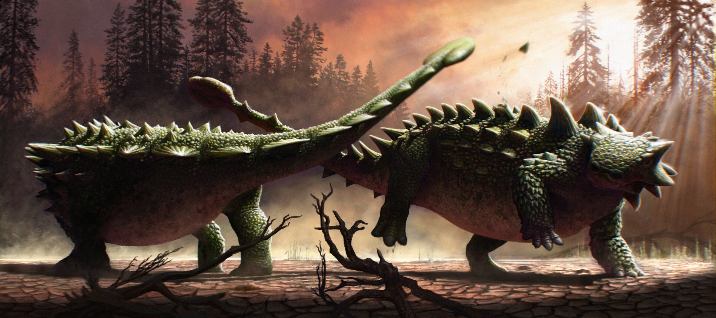 甲龙化石表明这些装甲恐龙不仅用尾巴棒抵御暴龙 而且还互相战斗
